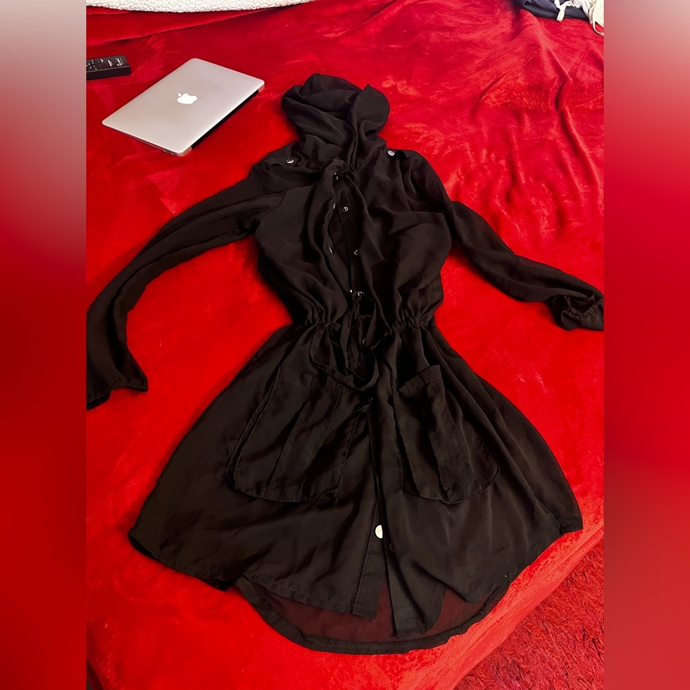 Black Shirt Dress With Hoodie - Picture 11 of 12
